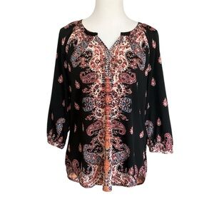 Black Paisley Top Beach Lunch Lounge M